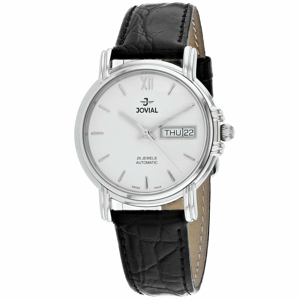 Jovial Women&#39;s 11003-GSLA-01 Classic Black Leather Watch