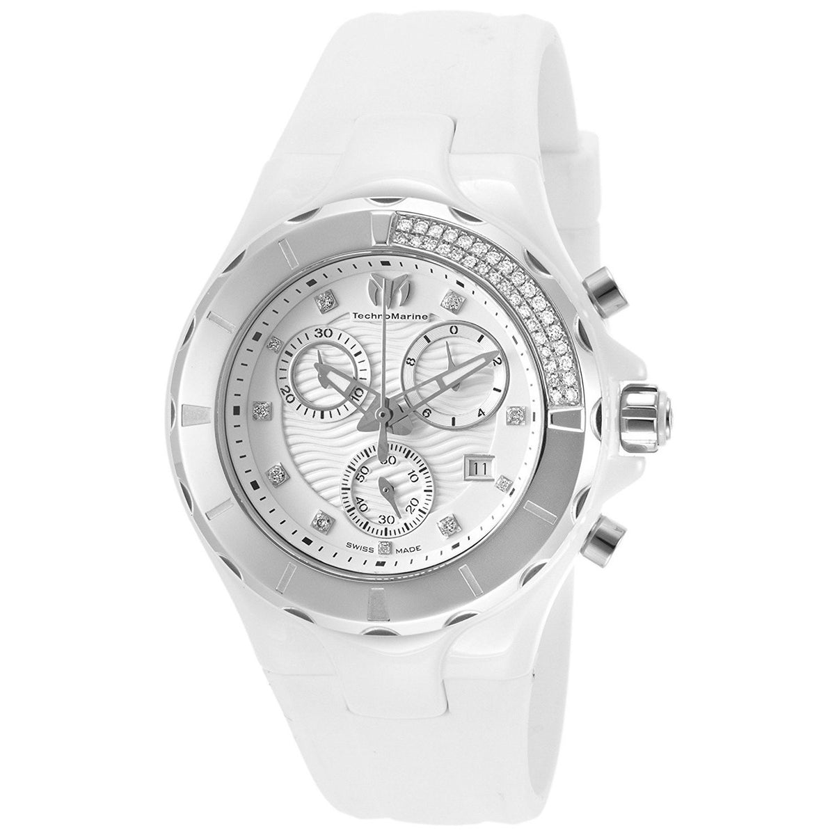 TechnoMarine Women&#39;s 110031 Cruise Chronograph Diamond White Rubber Watch