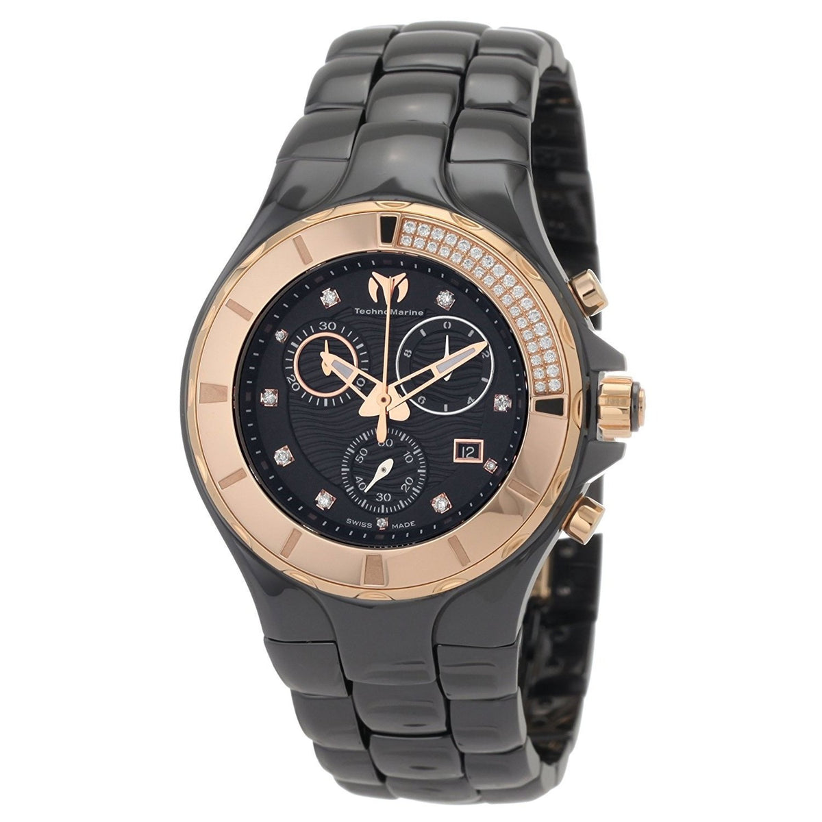 TechnoMarine Women&#39;s 110032C Cruise Chronograph Diamond Black Ceramic Watch