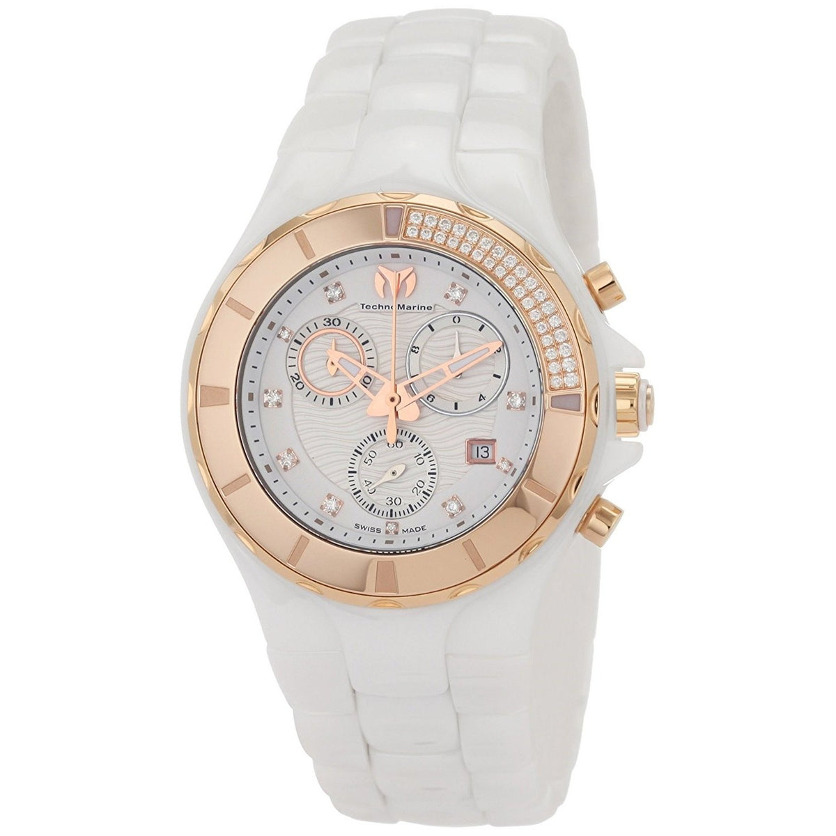 TechnoMarine Women&#39;s 110033C Cruise Chronograph Diamond White Ceramic Watch