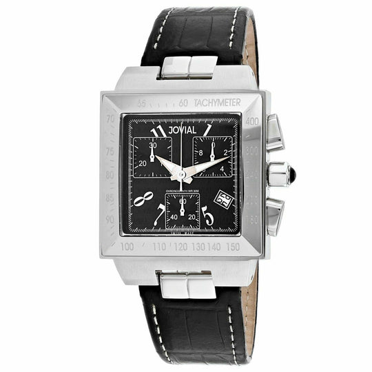 Jovial Men's 11065-GSLC-04 Classic Chronograph Black Leather Watch