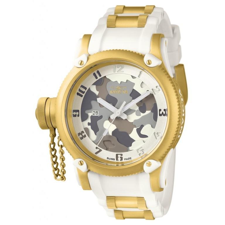 Invicta Men's 11338 Russian Diver White and GLD Ins Polyurethane and Stainless Steel Watch