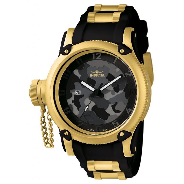 Invicta Men&#39;s 11339 Russian Diver Black and Gold-Tone Inserts Polyurethane and Stainless Steel Watch