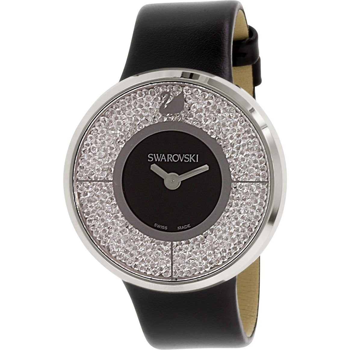 Swarovski Women&#39;s 1135988 Crystalline Crystal Black Leather Watch