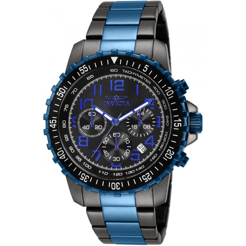 Invicta Men&#39;s 11371 Specialty Chronograph Blue and Gunmetal Inserts Stainless Steel Watch