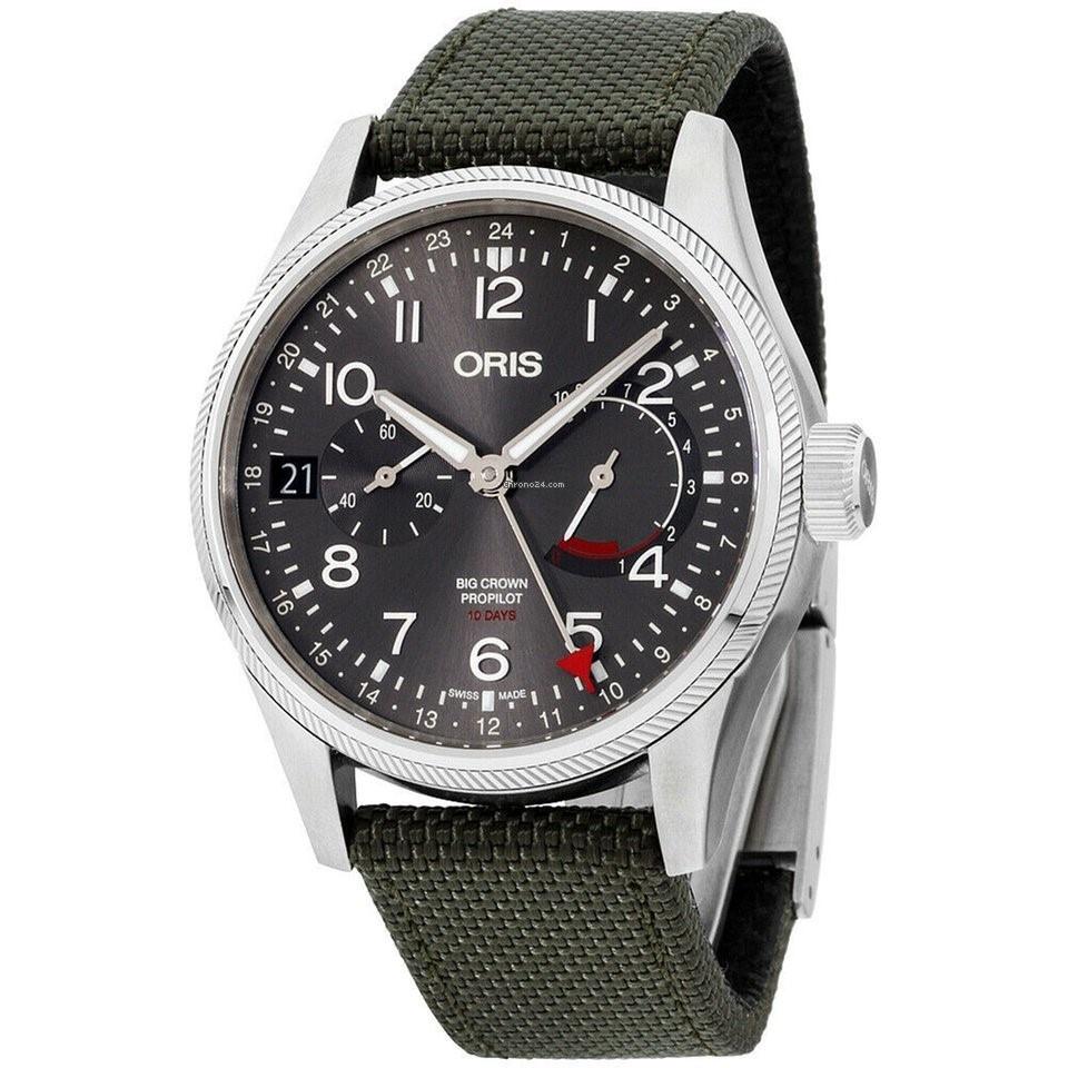 Oris Men&#39;s 11477464063TSGRN Big Crown ProPilot Green Canvas Watch
