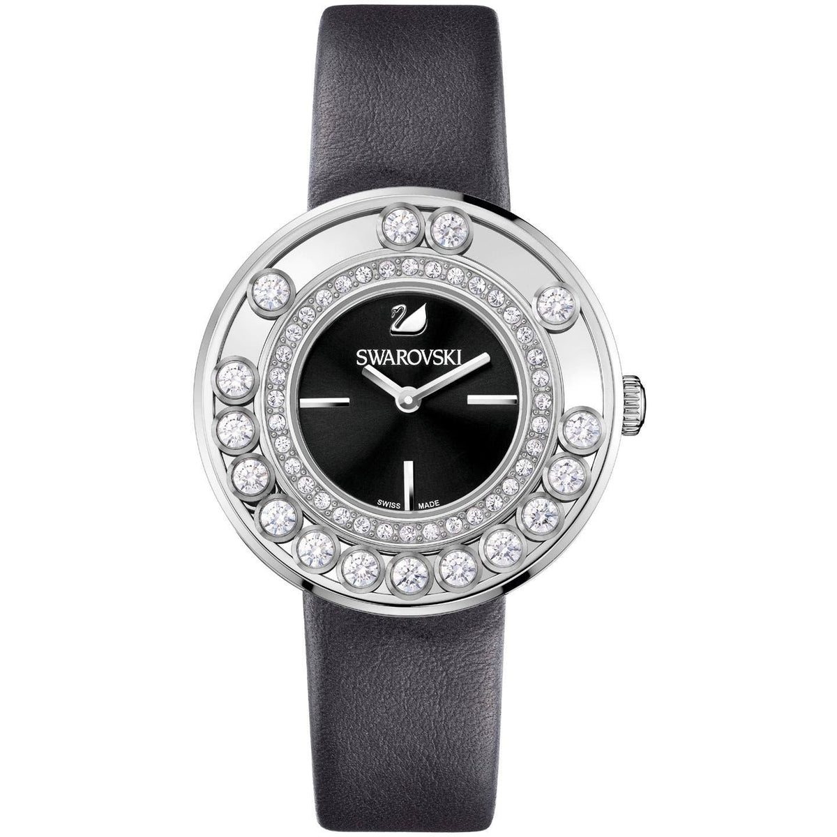 Swarovski Women&#39;s 1160306 Lovely Crystal Black Leather Watch