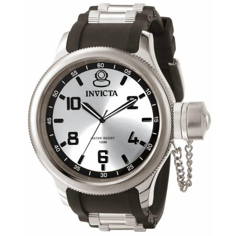 Invicta Men's 1435 Russian Diver Black and Silver Inserts Polyurethane and Stainless Steel Watch