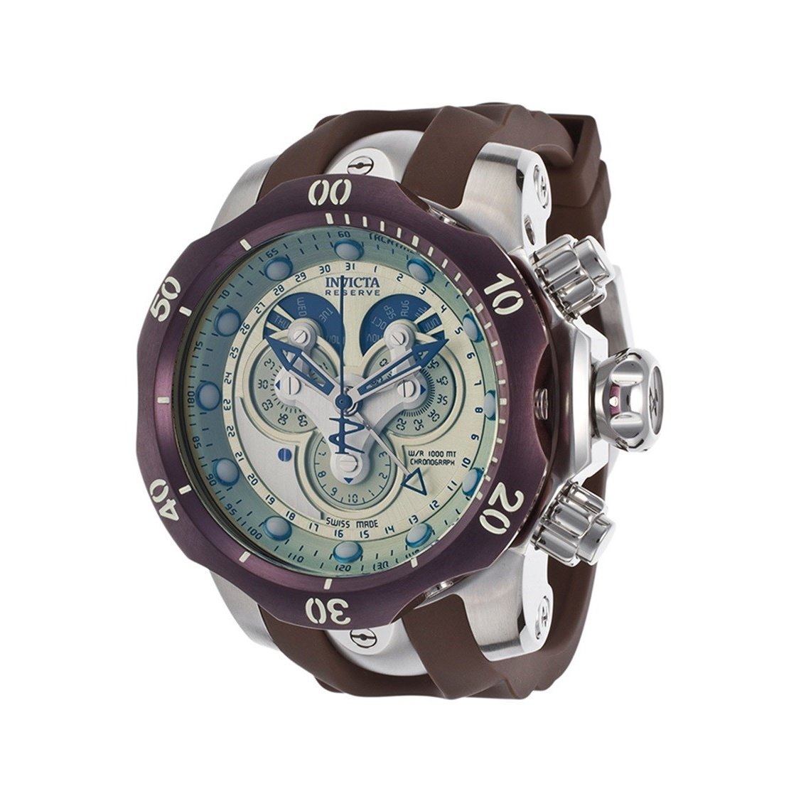 Invicta Men&#39;s 14461 Reserve Venom Chronograph Brown and Silver Polyurethane and Stainless Steel Watch