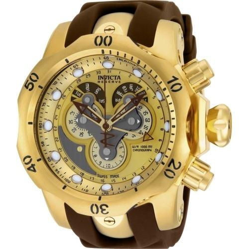 Invicta Men&#39;s 14464 Reserve Venom Chronograph Brown and Gold-tone Polyurethane and Stainless Steel Watch