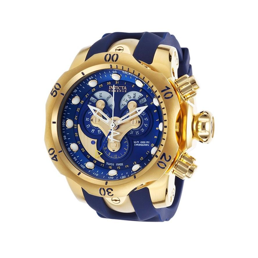 Invicta Men&#39;s 14465 Reserve Venom Chronograph Blue and Gold-Tone Polyurethane and Stainless Steel Watch