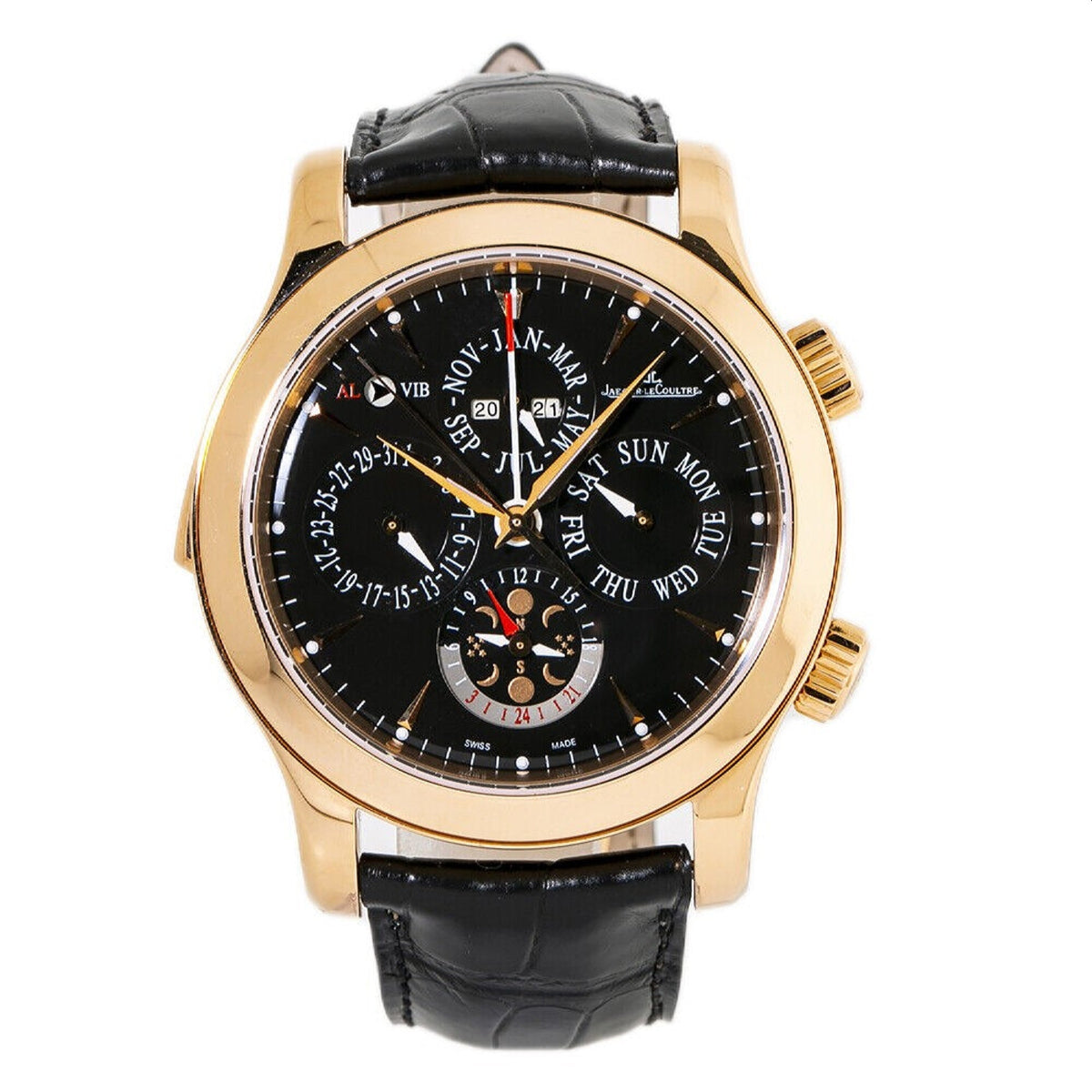 Jaeger-Lecoultre Men's 149.2.95 Master Grande Reveil Black Leather Watch