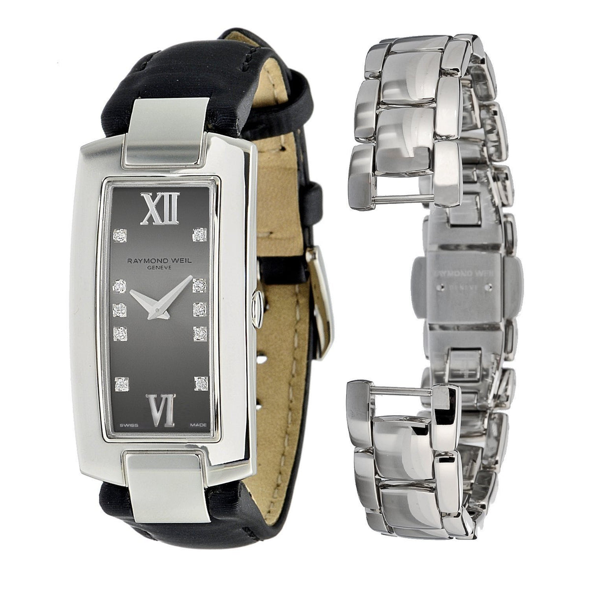 Raymond Weil Women's 1500-ST-00785 Shine Extra Strap Diamond Black Leather Watch