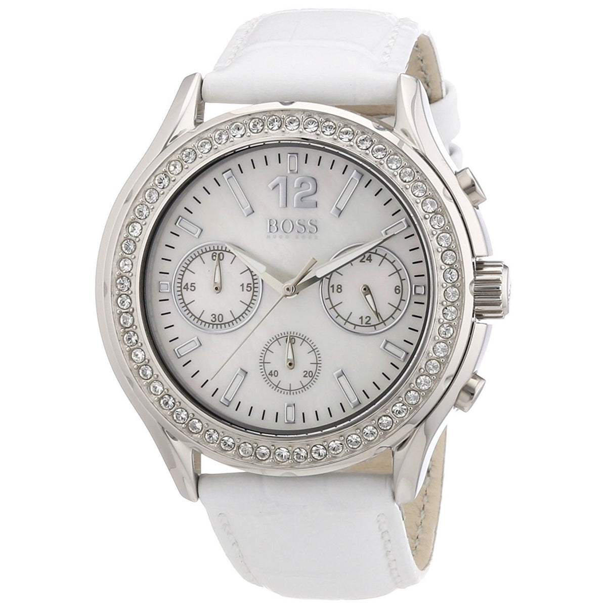 Hugo Boss Women&#39;s 1502263 Chronograph Crystal White Leather Watch