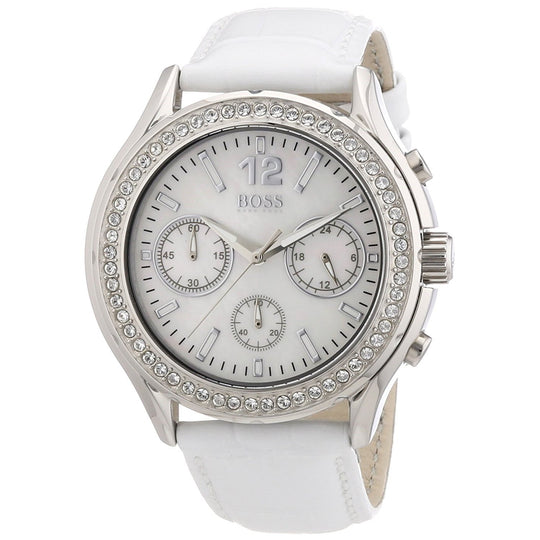 Hugo Boss Women's 1502263 Chronograph Crystal White Leather Watch