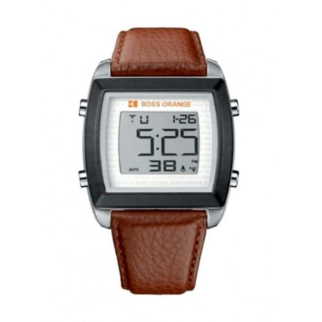 Hugo Boss Men&#39;s 1512610 Orange Digital Brown Leather Watch