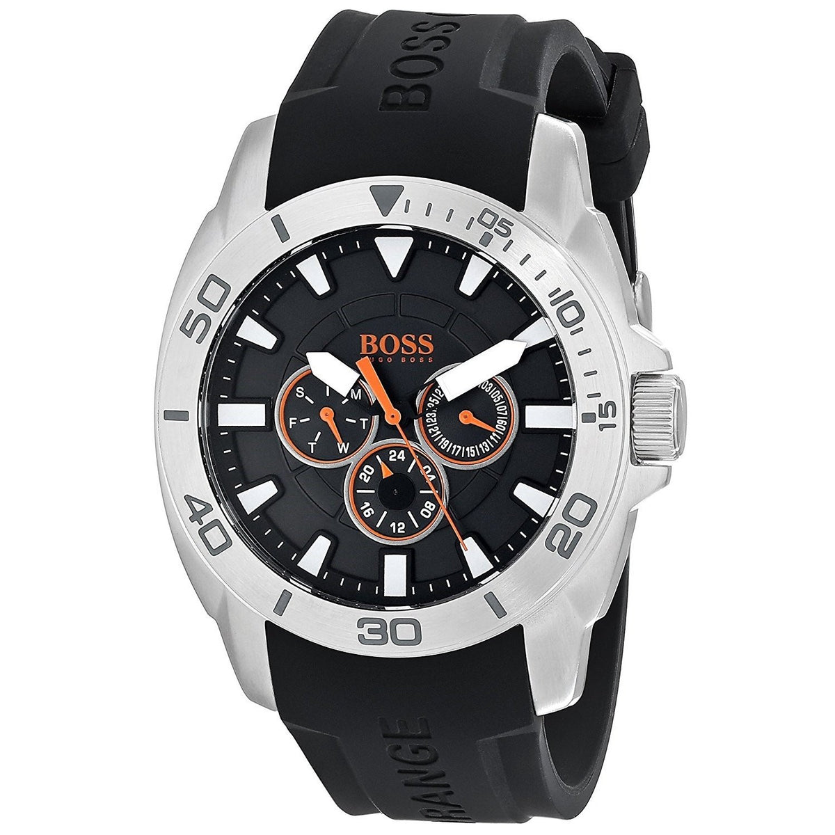 Hugo Boss Men&#39;s 1512950 Orange Multi-Function Black Silicone Watch