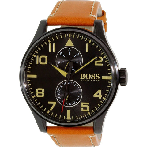 Hugo Boss Men's 1513082 Aeroliner Maxx Multi-Function Orange Leather Watch