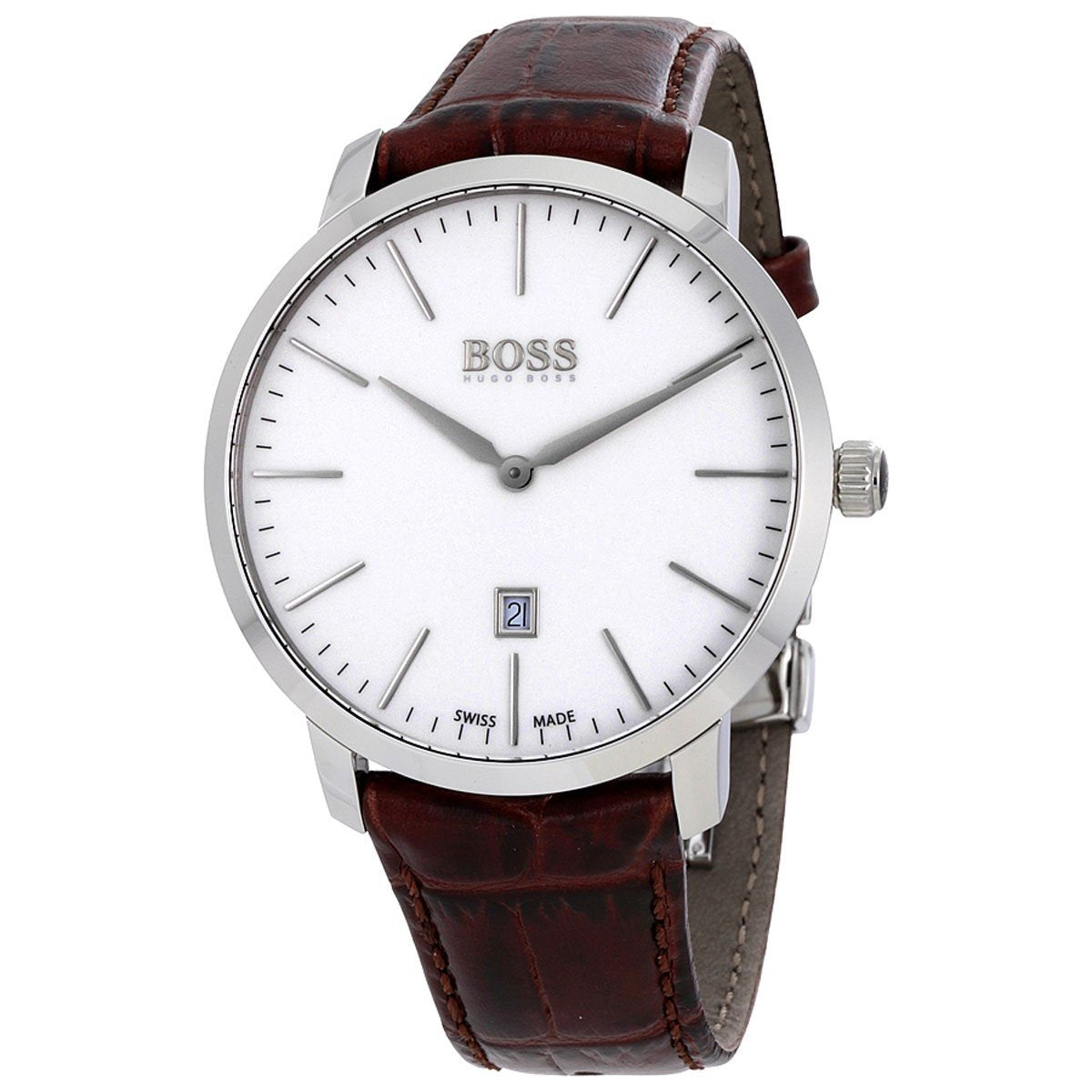Hugo Boss Men&#39;s 1513255 Swiss Made Slim Brown Leather Watch