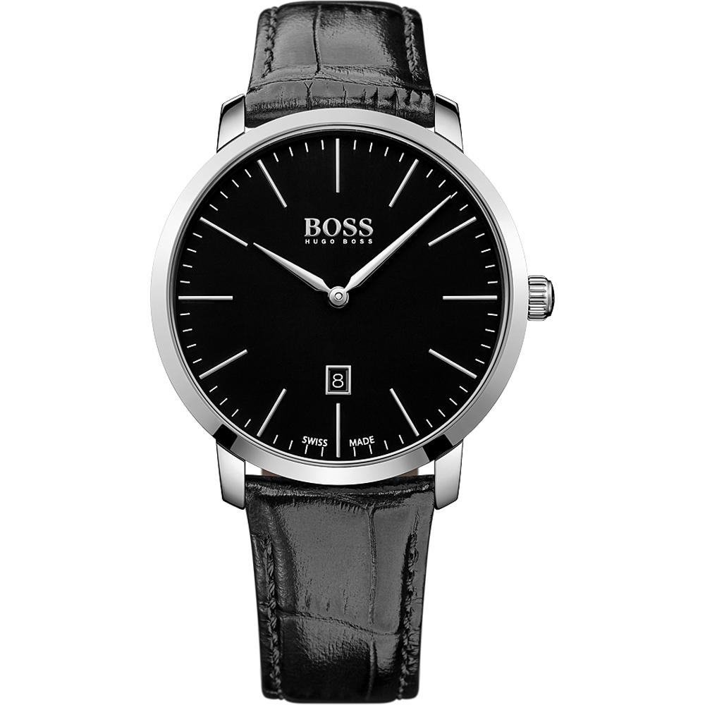 Hugo Boss Men&#39;s 1513258 Swiss Made Slim Black Leather Watch