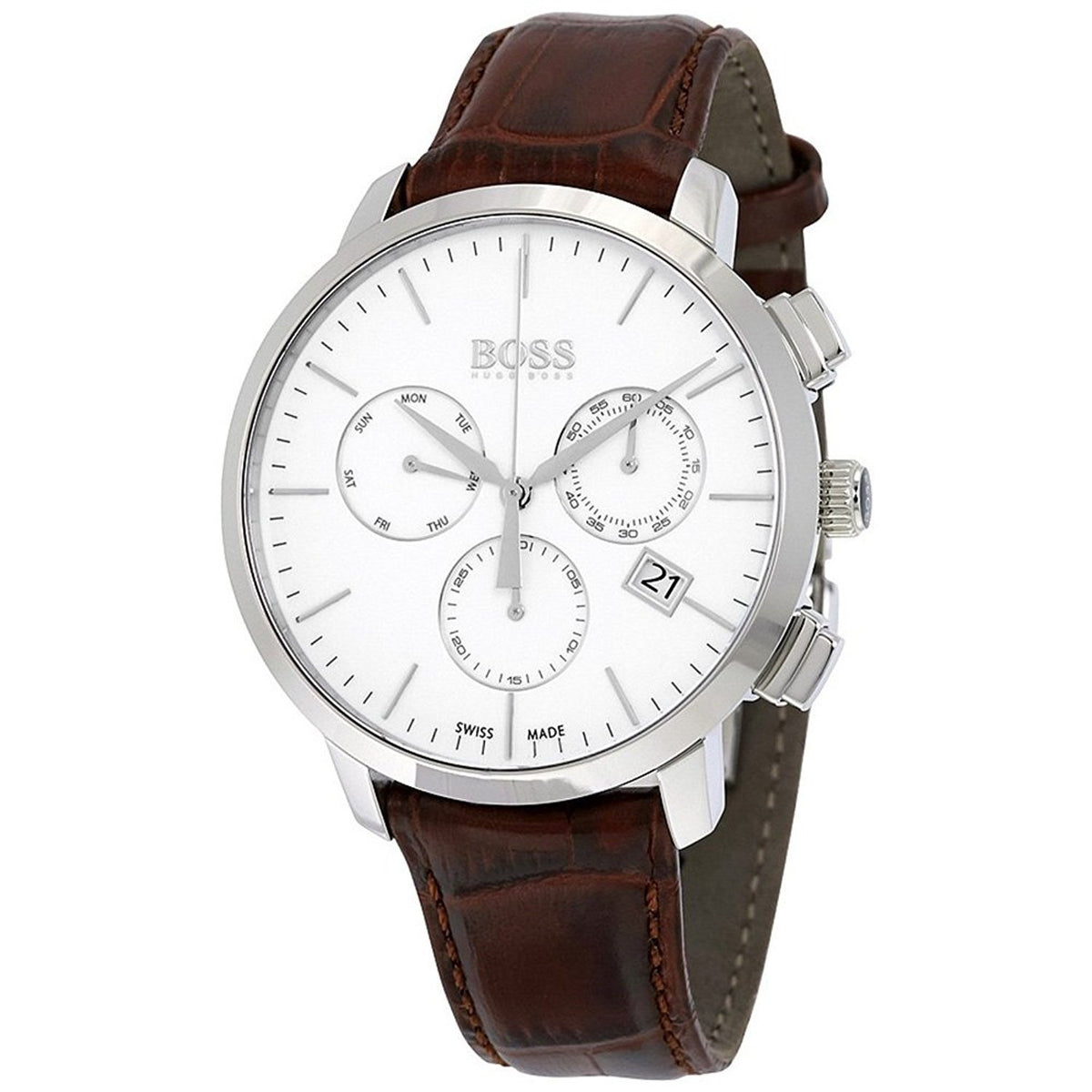 Hugo Boss Men&#39;s 1513263 Swiss Made Slim Chronograph Brown Leather Watch