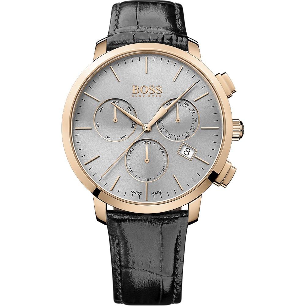 Hugo Boss Men&#39;s 1513264 Swiss Made Slim Chronograph Black Leather Watch