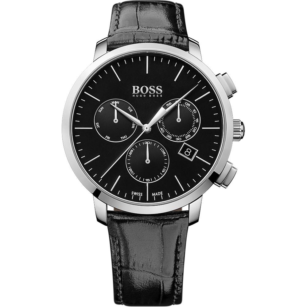 Hugo Boss Men&#39;s 1513266 Swiss Made Slim Chronograph Black Leather Watch