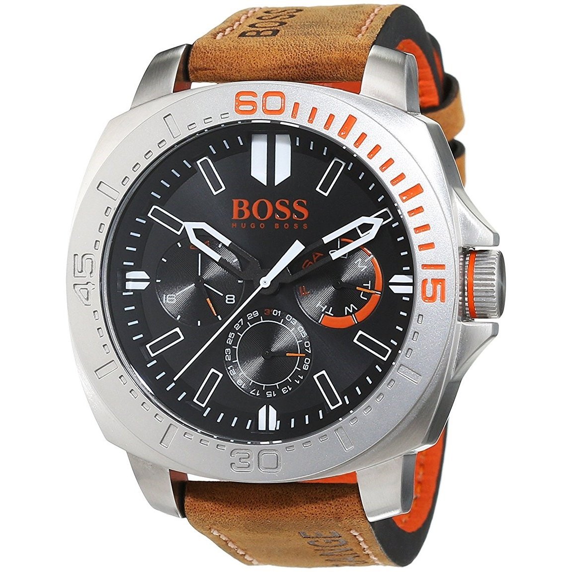 Hugo Boss Men&#39;s 1513297 Orange Sao Paulo Multi-Function Brown Leather Watch