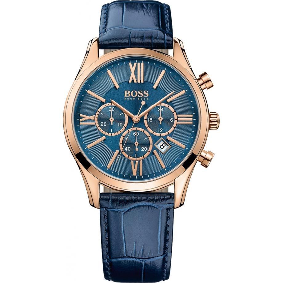 Hugo Boss Men&#39;s 1513320 Ambassador Chronograph Blue Leather Watch