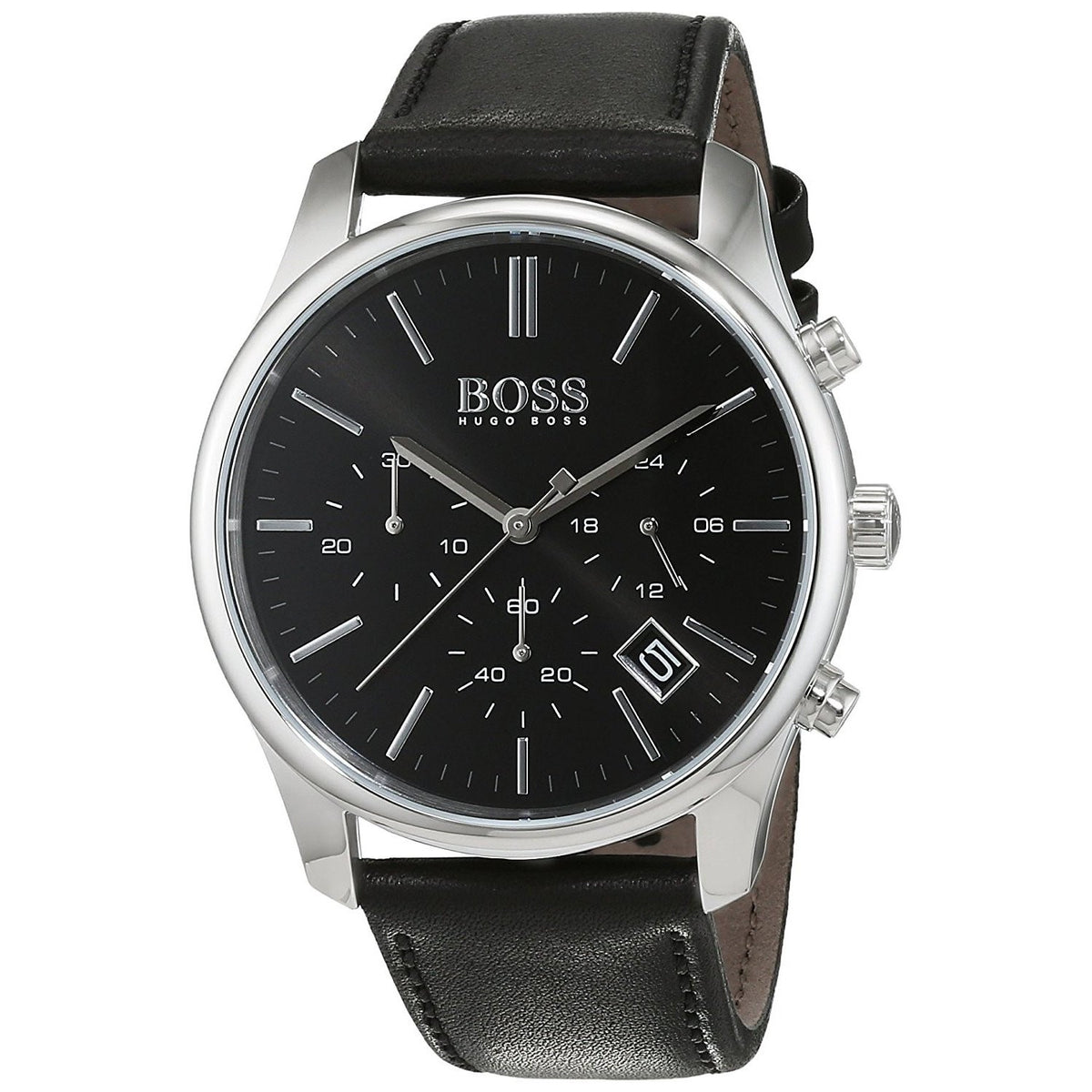 Hugo Boss Men&#39;s 1513430 Time one Chronograph Black Leather Watch