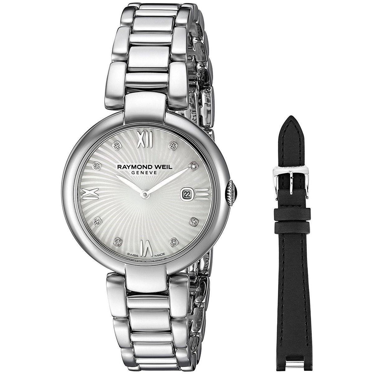 Raymond Weil Women&#39;s 1600-ST-00995 Shine Diamond Interchangeable Black Satin Strap Stainless Steel Watch