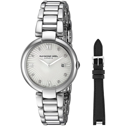 Raymond Weil Women's 1600-ST-00995 Shine Diamond Interchangeable Black Satin Strap Stainless Steel Watch