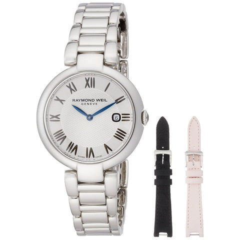 Raymond Weil Women's 1600-ST-RE659 Shine Extra Black and Pink Leather Strap Stainless Steel Watch