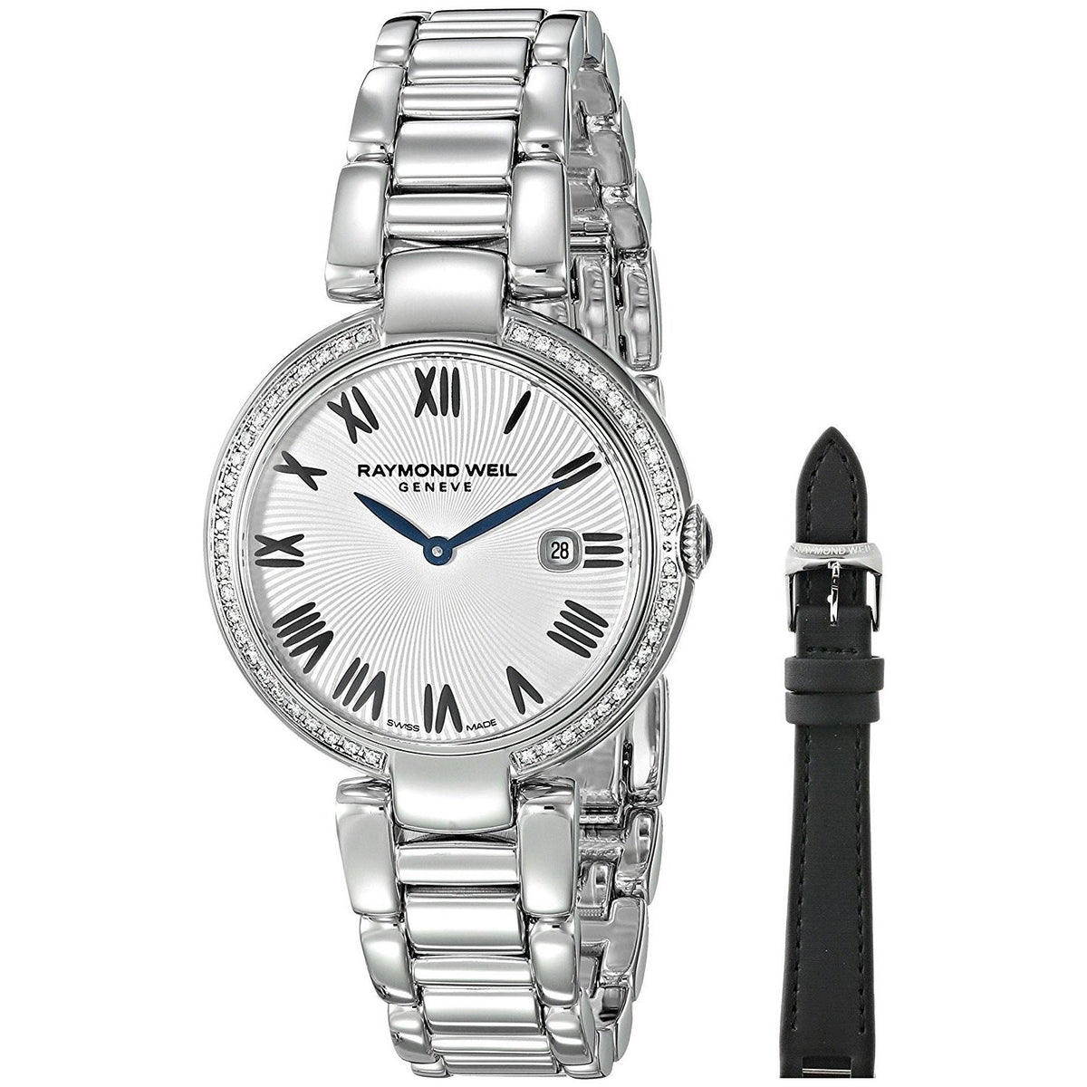 Raymond Weil Women&#39;s 1600-STS-00659 Shine Diamond Interchangeable Black Satin Strap Stainless Steel Watch