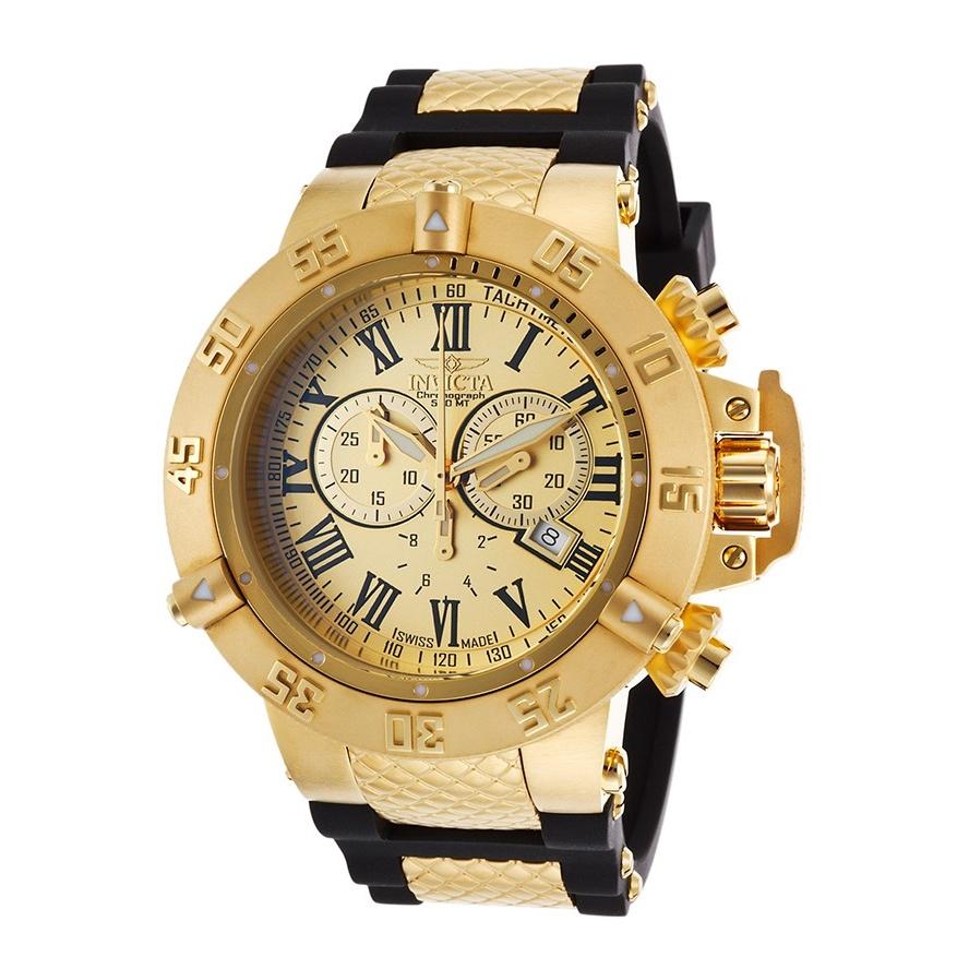 Invicta Men&#39;s 16875 Subaqua Noma III Chronograph Black and Gold-Tone Polyurethane and Stainless Steel Watch