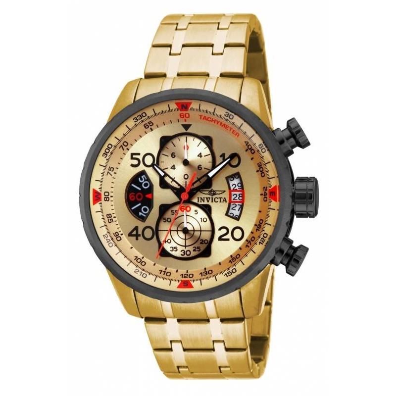 Invicta Men&#39;s 17205 Aviator Gold-Tone Stainless Steel Watch