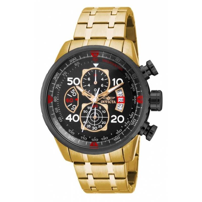 Invicta Men&#39;s 17206 Aviator Chronograph Gold-Tone Stainless Steel Watch