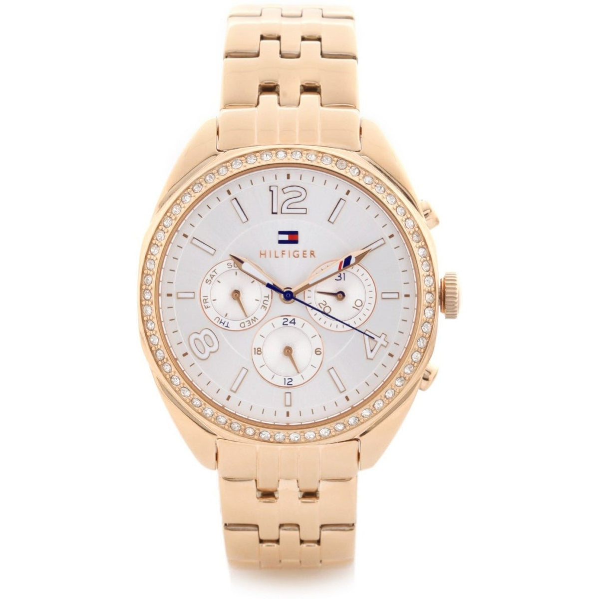 Tommy Hilfiger Men&#39;s 1781572 Mia Multi-Function Crystal Rose-Tone Silicone Watch