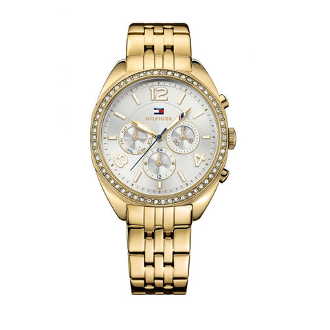 Tommy Hilfiger Women's 1781573 Mia Multi-Function Crystal Gold-Tone Stainless Steel Watch