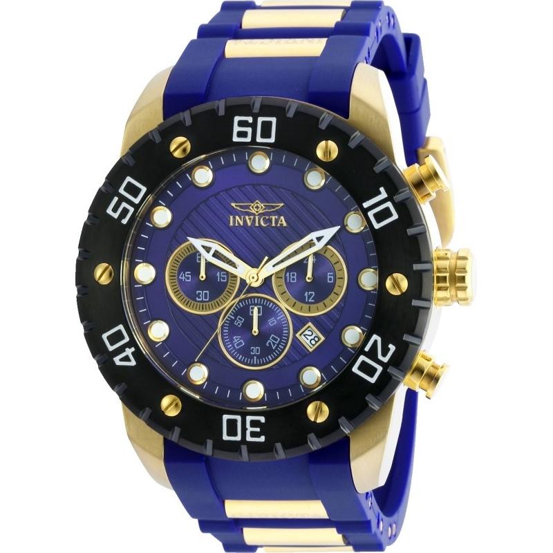Invicta Men&#39;s 20280 Pro Diver Scuba Blue and Gold-Tone Polyurethane and Stainless Steel Watch
