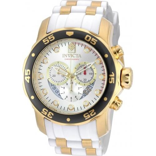 Invicta Men&#39;s 20292 Pro Diver Scuba Chronograph White and GLD Ins Polyurethane and Stainless Steel Watch