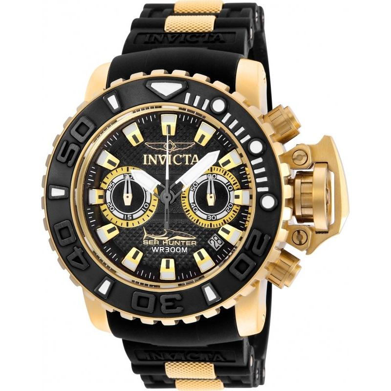 Invicta Men&#39;s 20475 Sea Hunter Black and Gold-Tone Polyurethane and Stainless Steel Watch