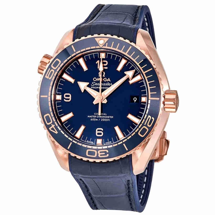 Omega Men&#39;s 215.63.44.21.03.001 Seamaster Planet Ocean Blue Leather Watch
