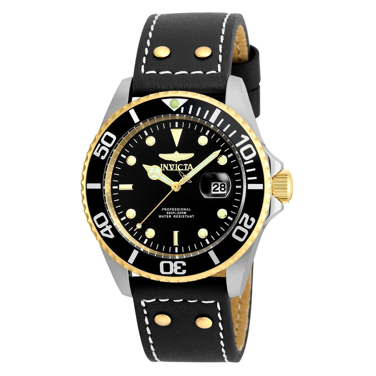 Invicta Men&#39;s 22074 Pro Diver Black Leather Watch