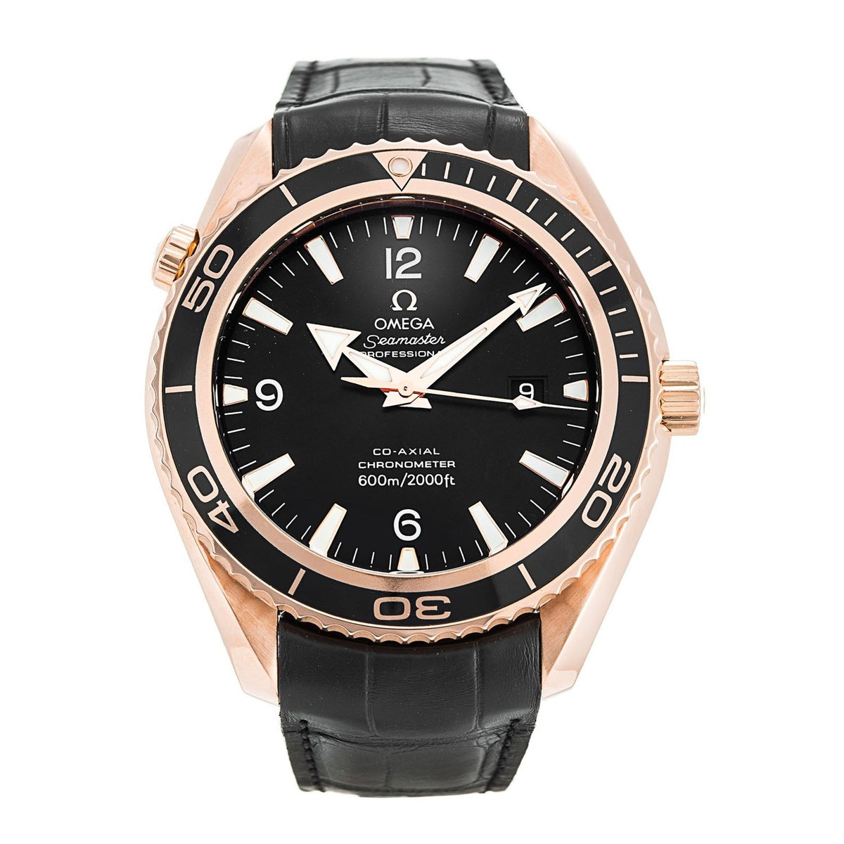 Omega Men&#39;s 222.63.46.20.01.001 Seamaster Planet Ocean Black Leather Watch