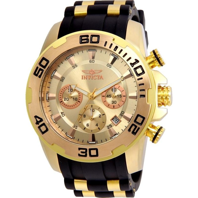 Invicta Men&#39;s 22342 Pro Diver Scuba  Black and Gold-Tone Polyurethane and Stainless Steel Watch