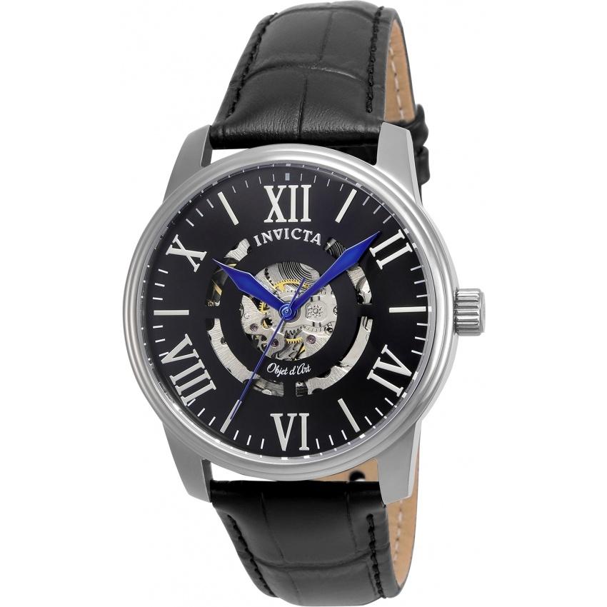 Invicta Men&#39;s 22600 Objet D Art Automatic Black Leather Watch