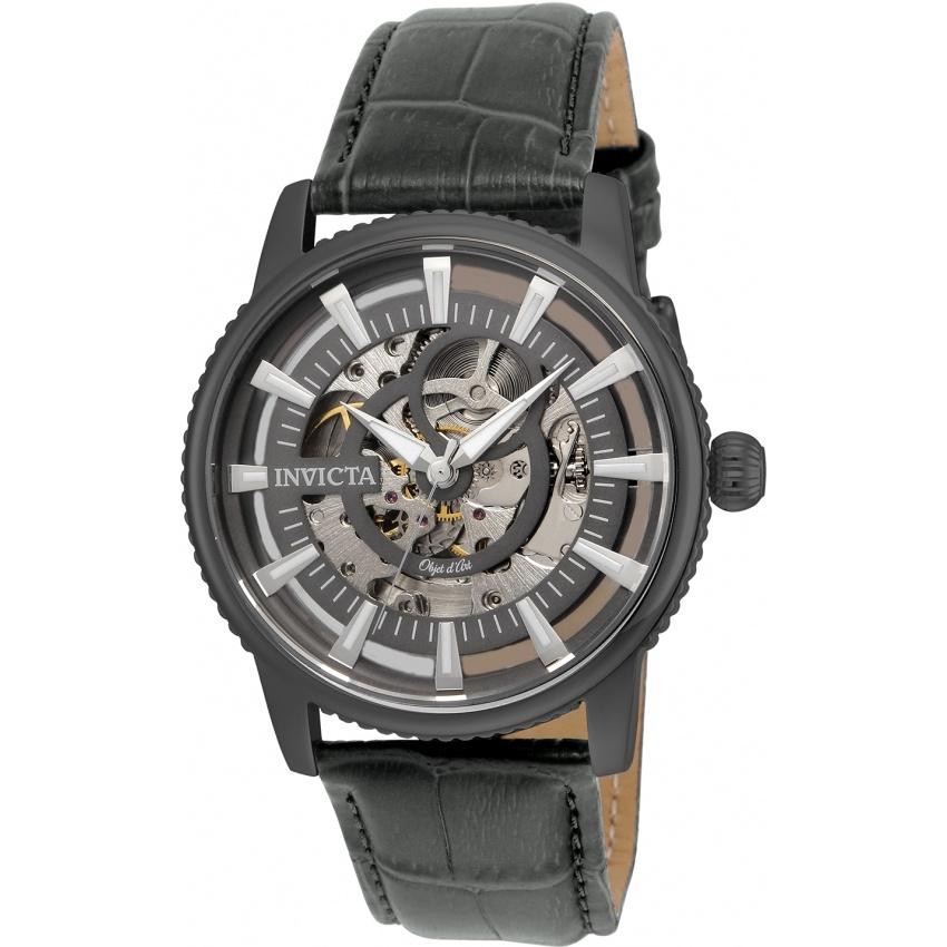 Invicta Men&#39;s 22644 Objet D Art Automatic Grey Leather Watch