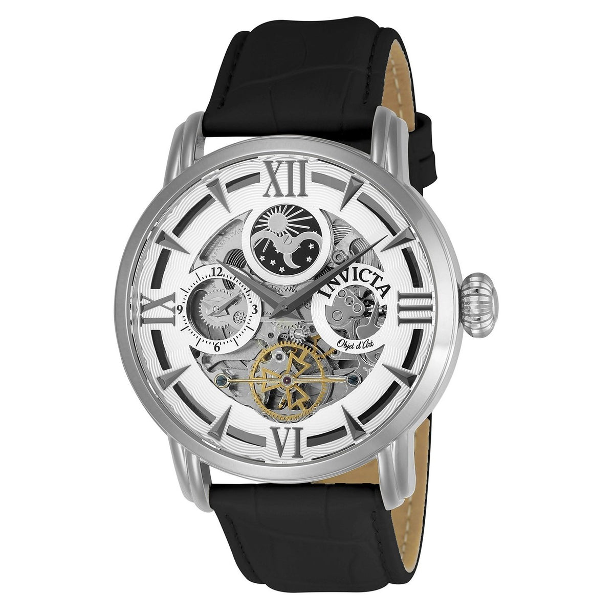 Invicta Men&#39;s 22650 Objet D Art Automatic Black Leather Watch