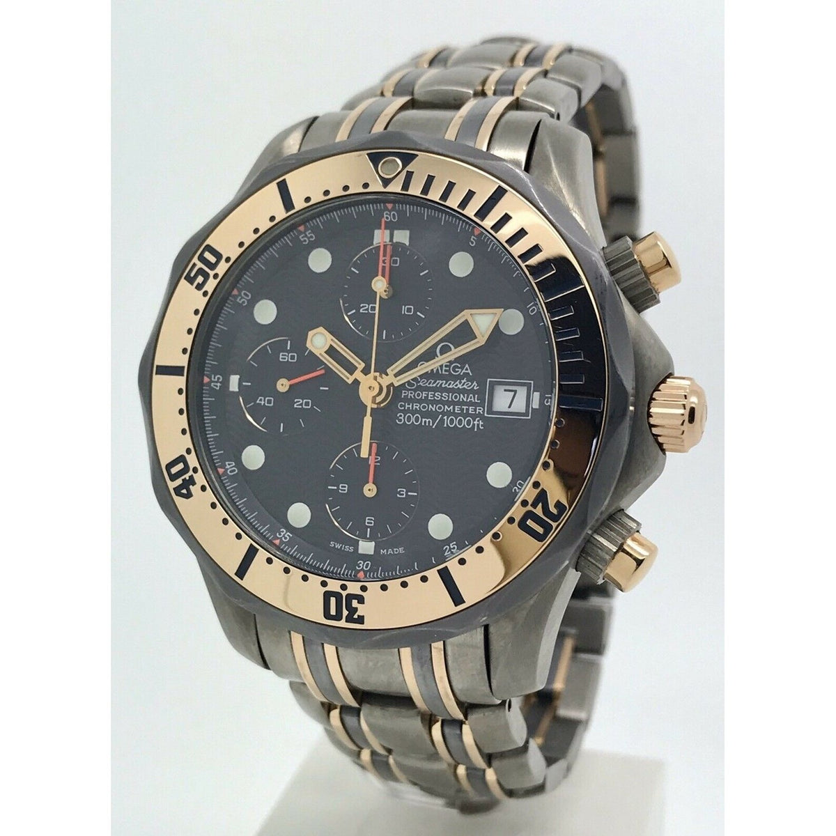 Omega Men's 2296.80.00 Seamaster Chrono Diver Chronograph Blue Leather Watch